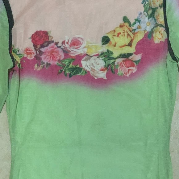 Y2K Floral printed sheer top shirt size S - Picture 2 of 4